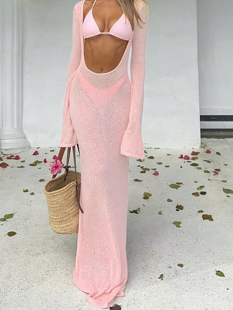 Pink Sexy Women's Beach Resort Swimsuit Cover-Up & Bikini Set